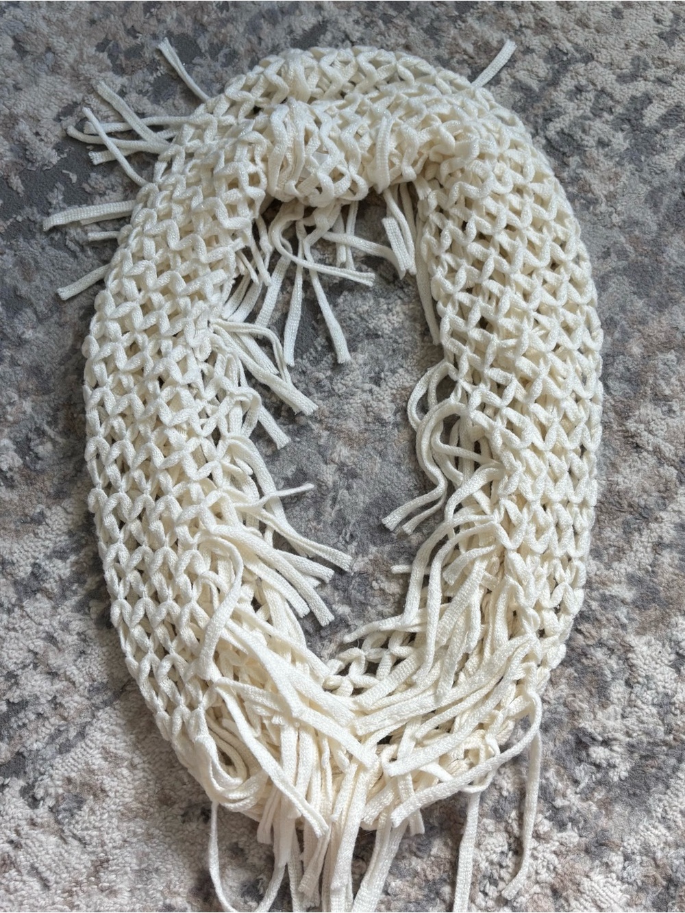 Y2K Mudd Cream Knit Fringe Infinity Scarf Boho
